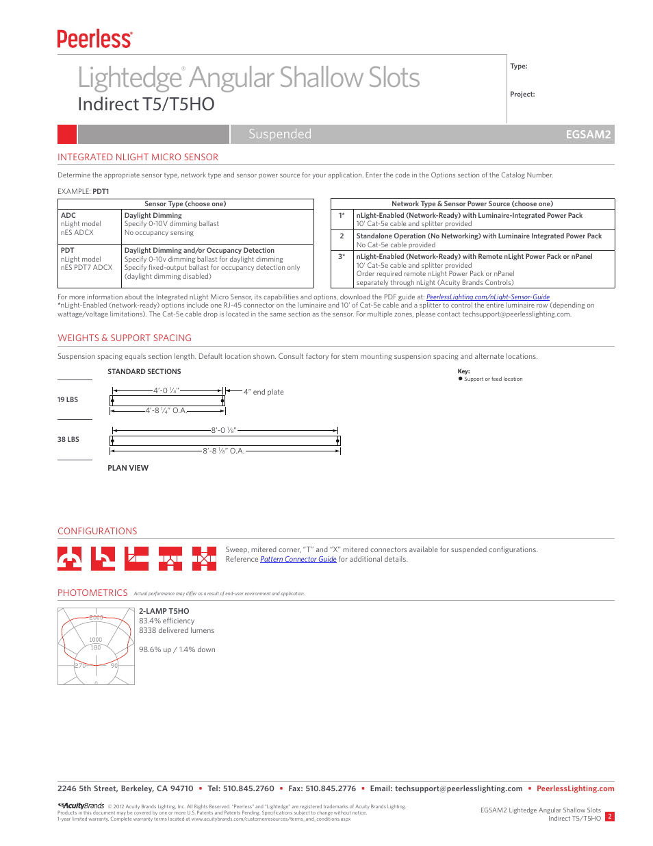 Lightedge angular shallow slots, Indirect t5/t5ho, Suspended | Egsam2 | Peerless Lighting EGSAM2 - T5_T5HO User Manual | Page 2 / 2