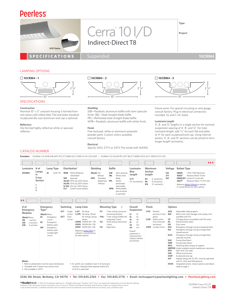 Peerless Lighting 10CRM4 - T8 User Manual | 2 pages