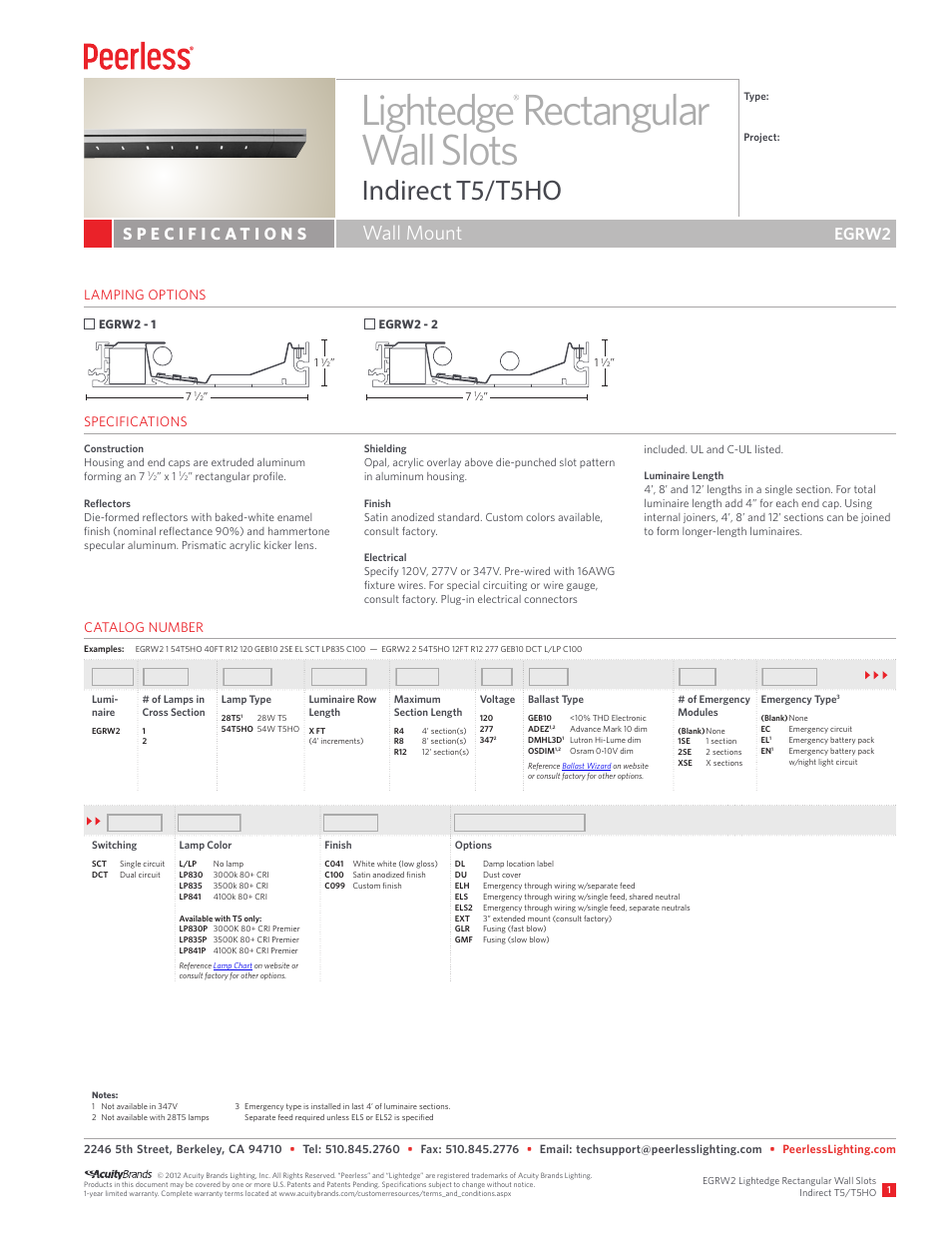 Peerless Lighting EGRW2 - T5_T5HO User Manual | 2 pages