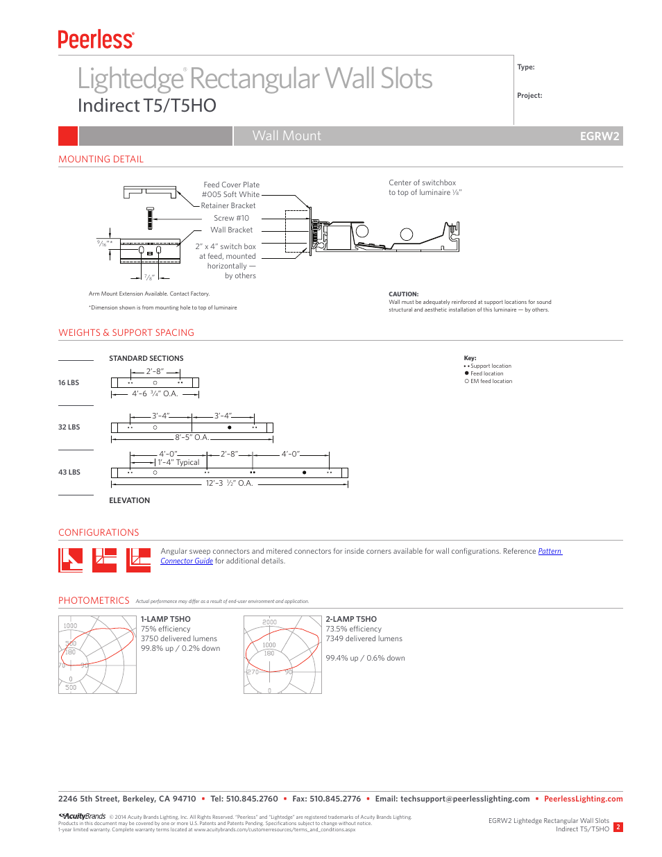 Lightedge rectangular wall slots, Indirect t5/t5ho, Wall mount | Egrw2 | Peerless Lighting EGRW2 - T5_T5HO User Manual | Page 2 / 2