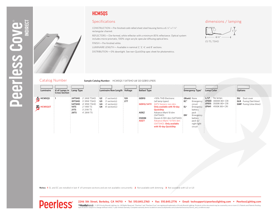 Peerless Lighting HCM5 - QS User Manual | 1 page