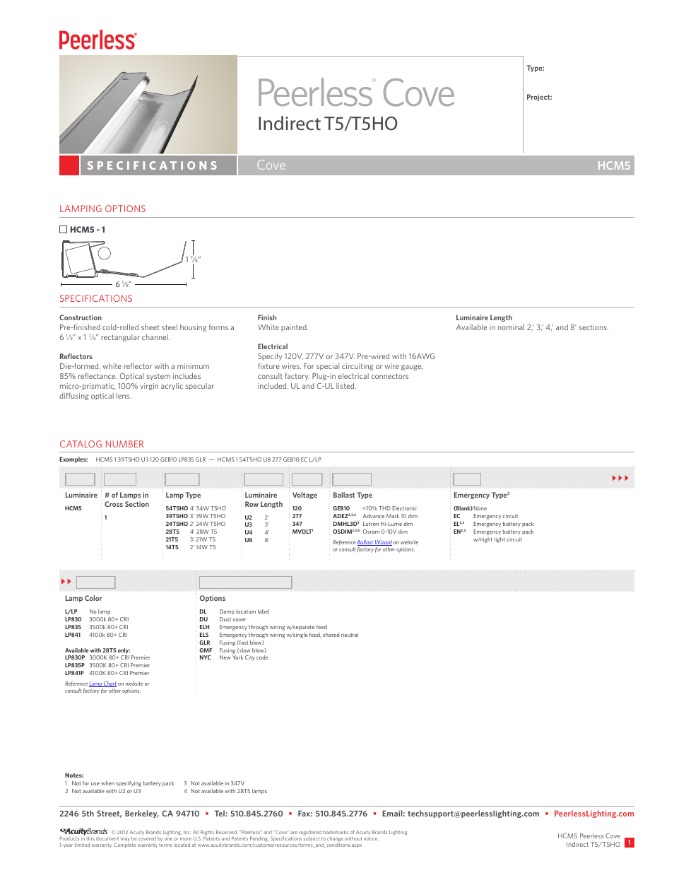 Peerless Lighting HCM5 - T5_T5HO User Manual | 2 pages