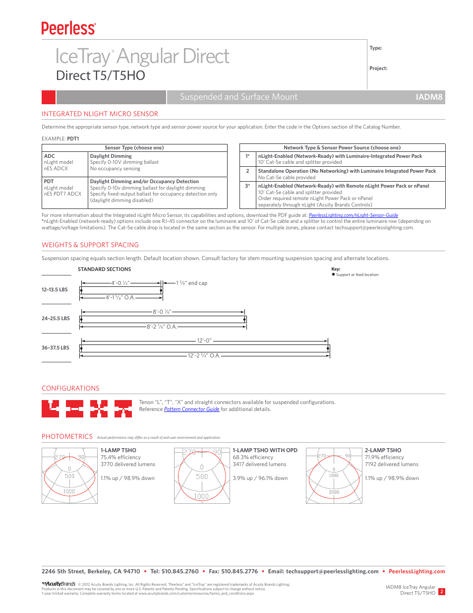 Icetray angular direct, Direct t5/t5ho, Suspended and surface mount | Iadm8 | Peerless Lighting IADM8 - T5_T5HO User Manual | Page 2 / 2