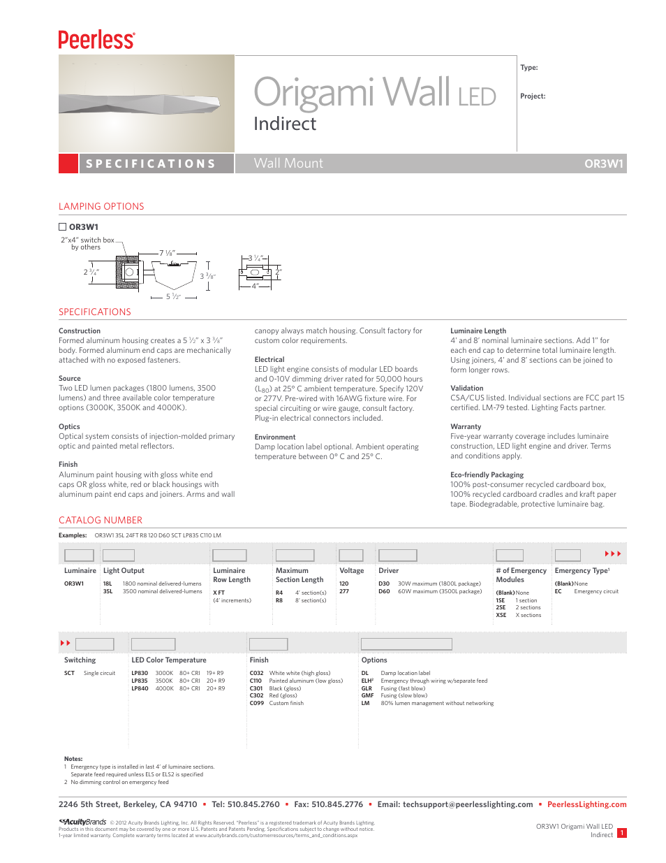 Peerless Lighting OR3W1 - LED User Manual | 4 pages