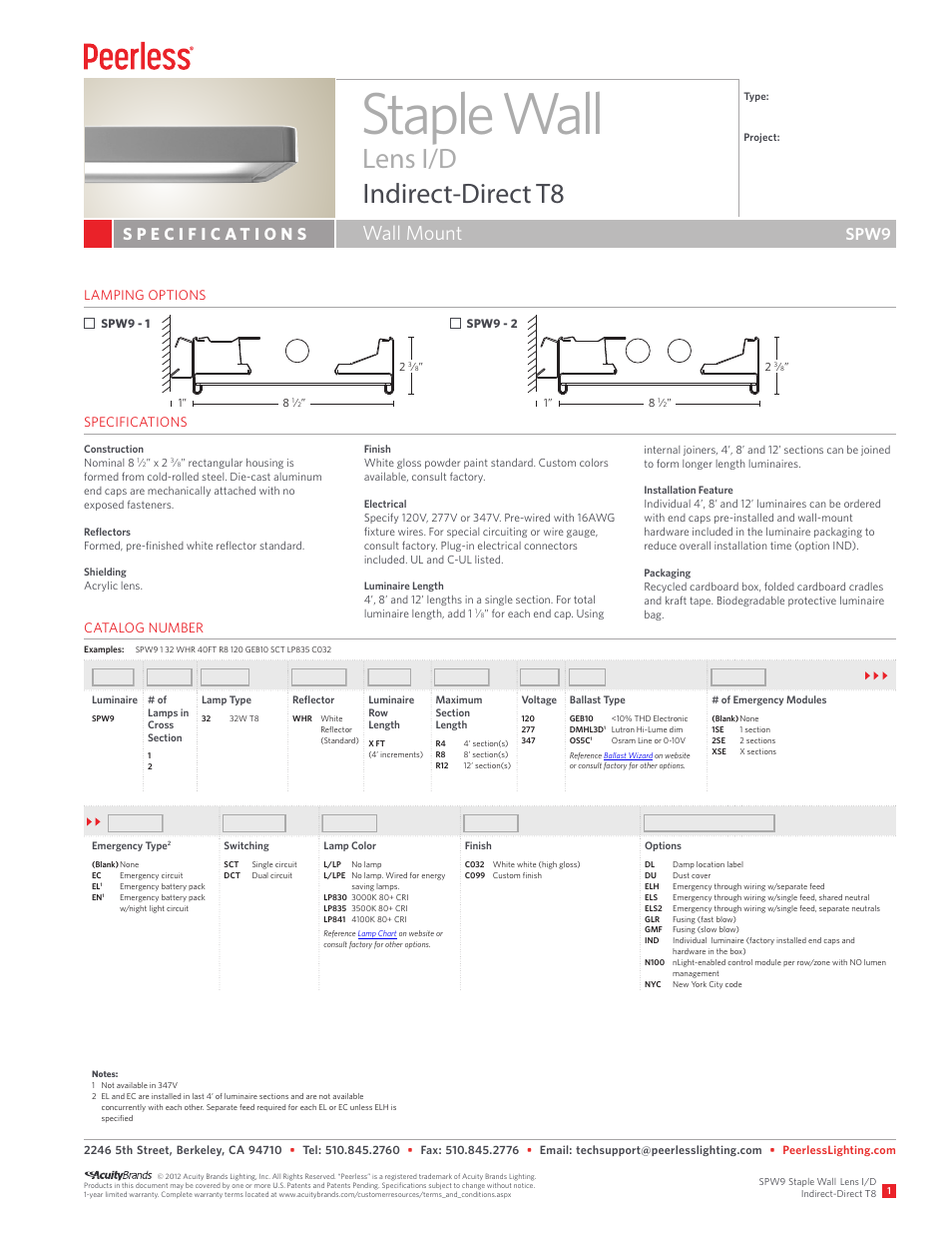Peerless Lighting SPW9 - T8 User Manual | 2 pages