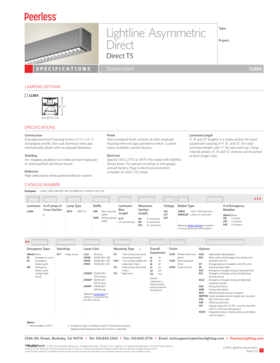 Peerless Lighting LLMA (Sus) - T5 User Manual | 2 pages