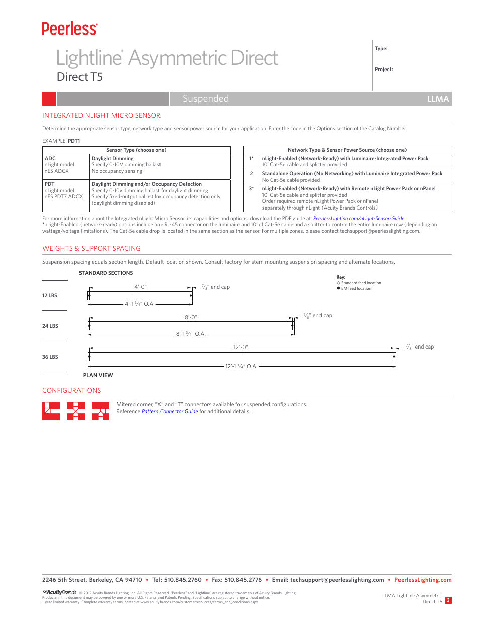 Lightline asymmetric direct, Direct t5, Suspended | Llma | Peerless Lighting LLMA (Sus) - T5 User Manual | Page 2 / 2