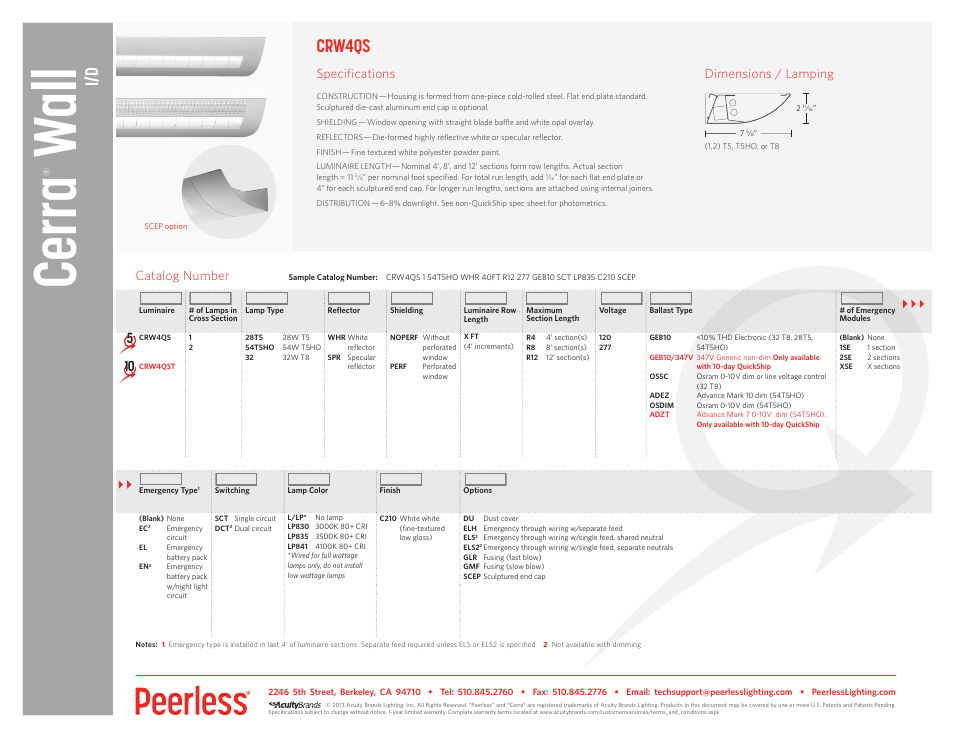 Peerless Lighting CRW4 - QS User Manual | 1 page