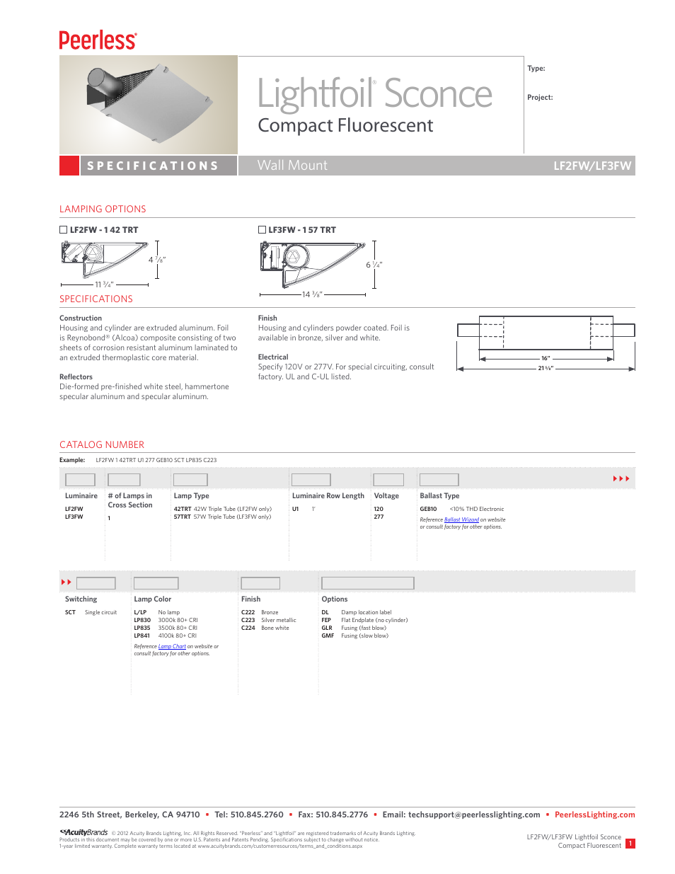 Peerless Lighting LF3FW - CF User Manual | 2 pages