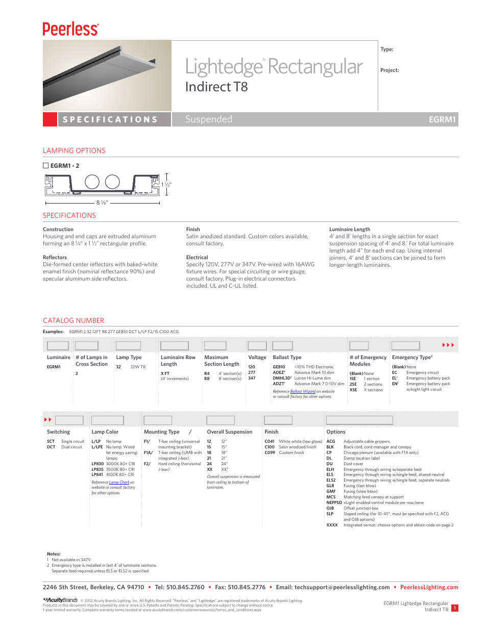 Peerless Lighting EGRM1 - T8 User Manual | 2 pages