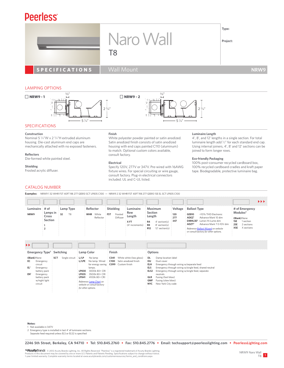 Peerless Lighting NRW9 - T8 User Manual | 2 pages