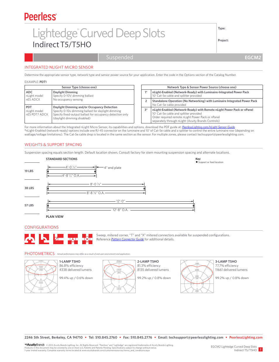 Lightedge curved deep slots, Indirect t5/t5ho, Suspended | Egcm2 | Peerless Lighting EGCM2 - T5_T5HO User Manual | Page 2 / 2