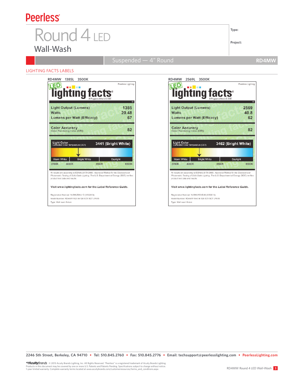 Round 4, Wall-wash, Suspended — 4” round | Peerless Lighting RD4MW - LED User Manual | Page 3 / 3