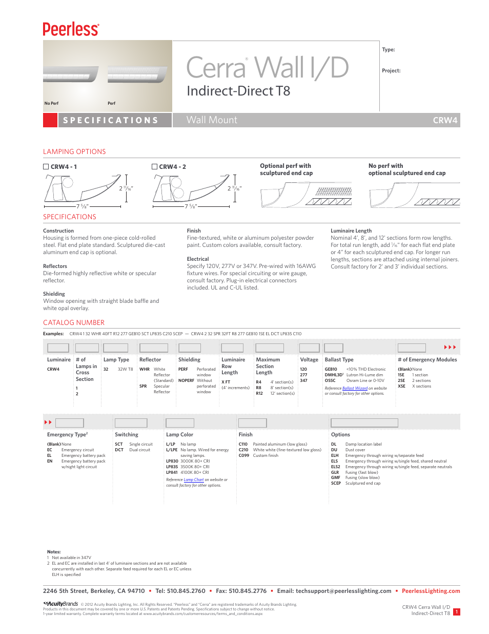 Peerless Lighting CRW4 - T8 User Manual | 2 pages