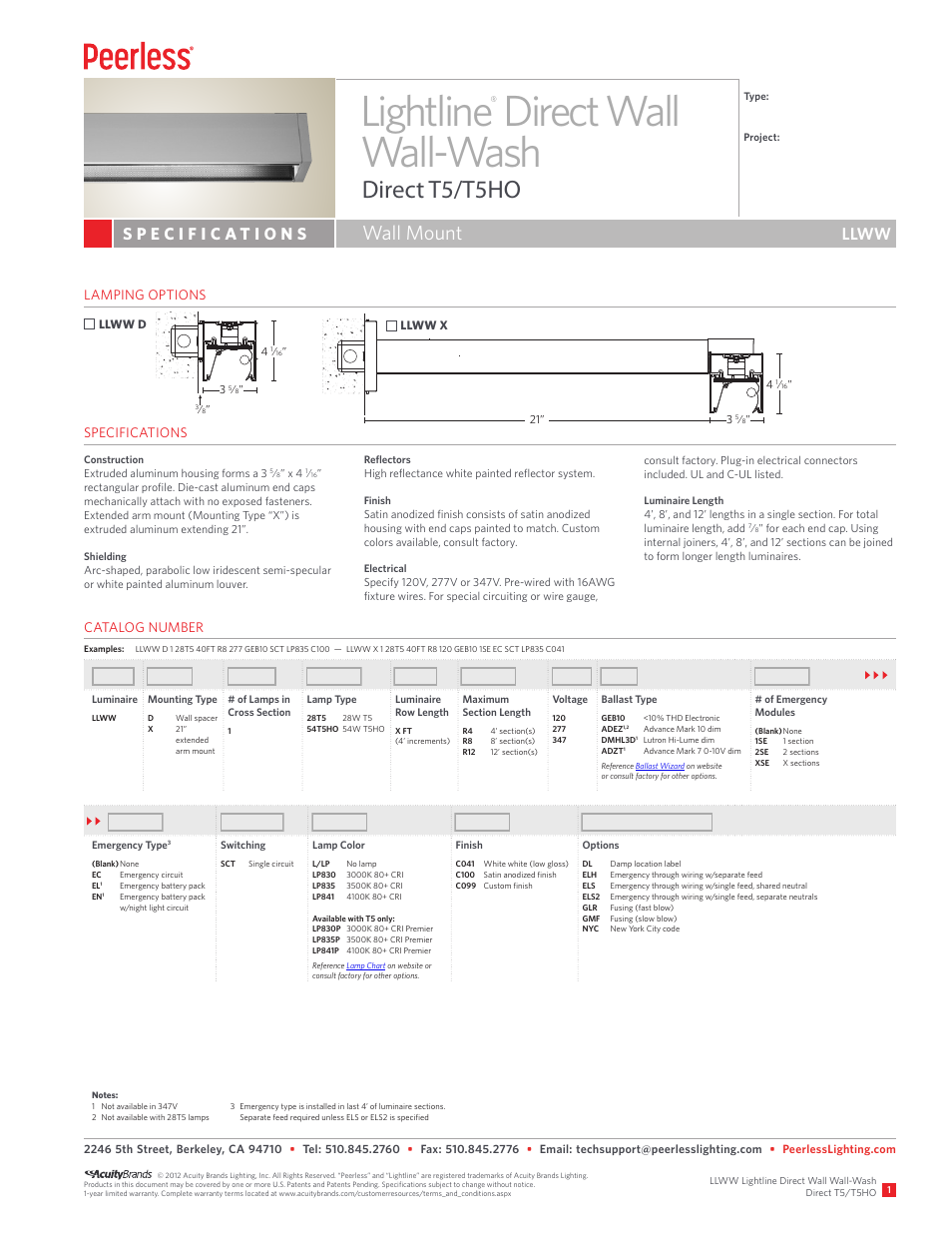 Peerless Lighting LLWW - T5_T5HO User Manual | 2 pages