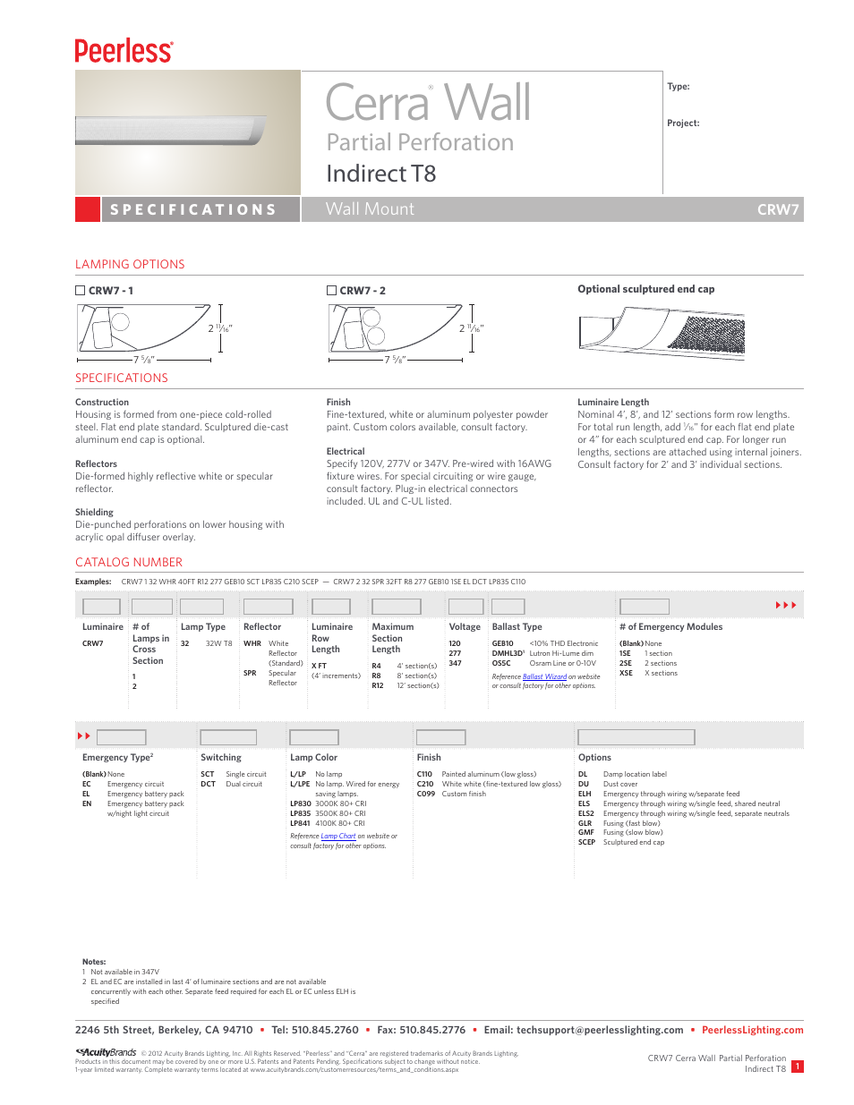 Peerless Lighting CRW7 - T8 User Manual | 2 pages