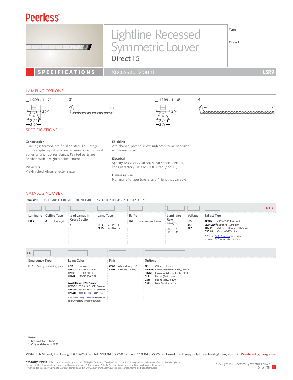 Peerless Lighting LSR9 - T5 User Manual | 1 page