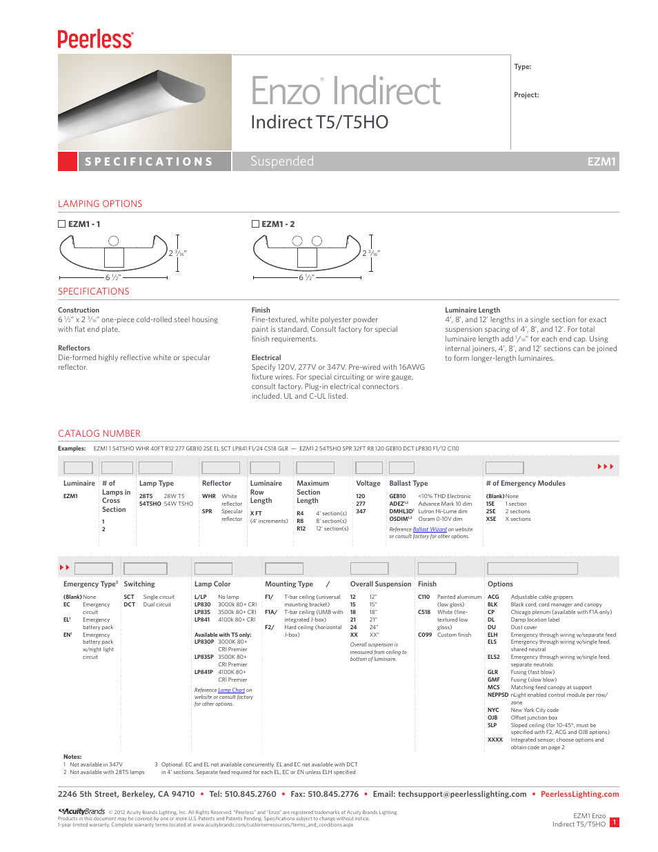 Peerless Lighting EZM1 - T5_T5HO User Manual | 2 pages