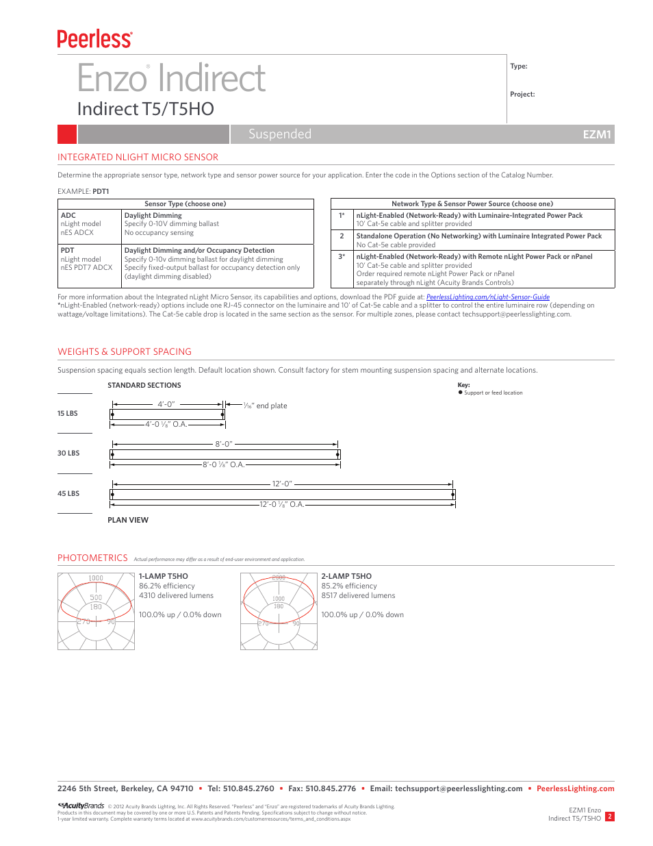 Enzo indirect, Indirect t5/t5ho, Suspended | Ezm1 | Peerless Lighting EZM1 - T5_T5HO User Manual | Page 2 / 2