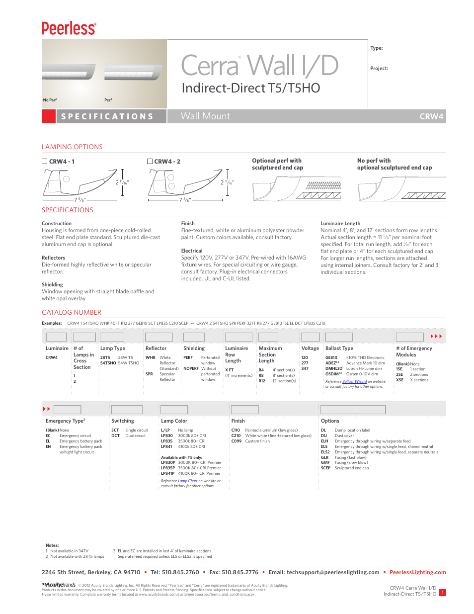 Peerless Lighting CRW4 - T5_T5HO User Manual | 2 pages