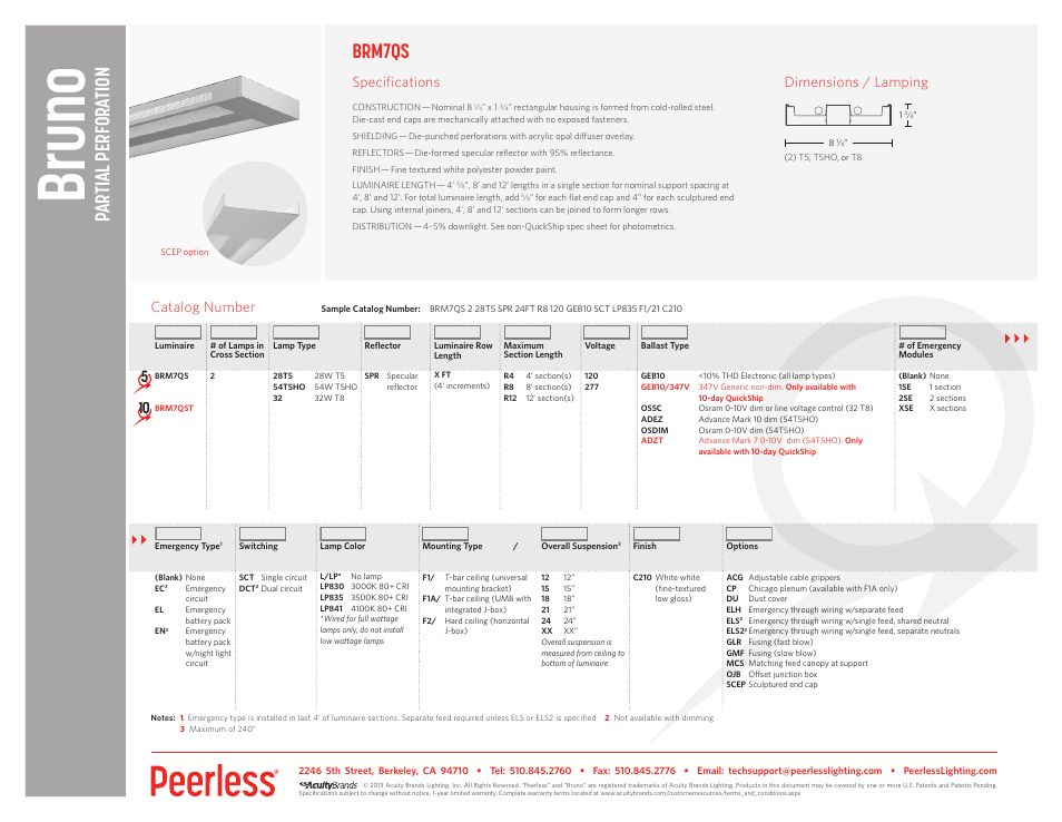 Peerless Lighting BRM7 - QS User Manual | 1 page