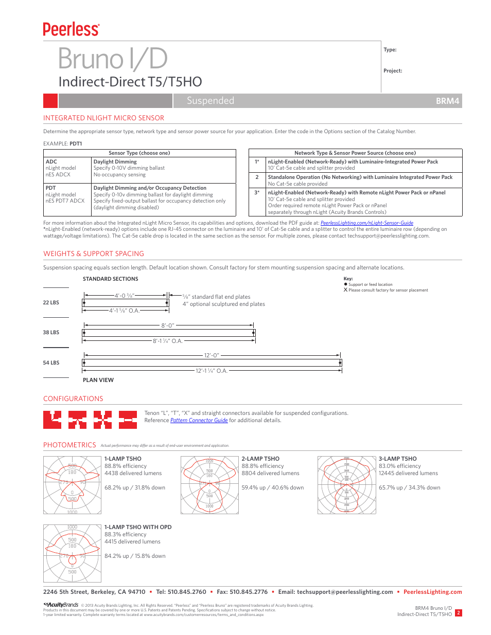 Bruno i/d, Indirect-direct t5/t5ho, Suspended | Brm4 | Peerless Lighting BRM4 - T5_T5HO User Manual | Page 2 / 3