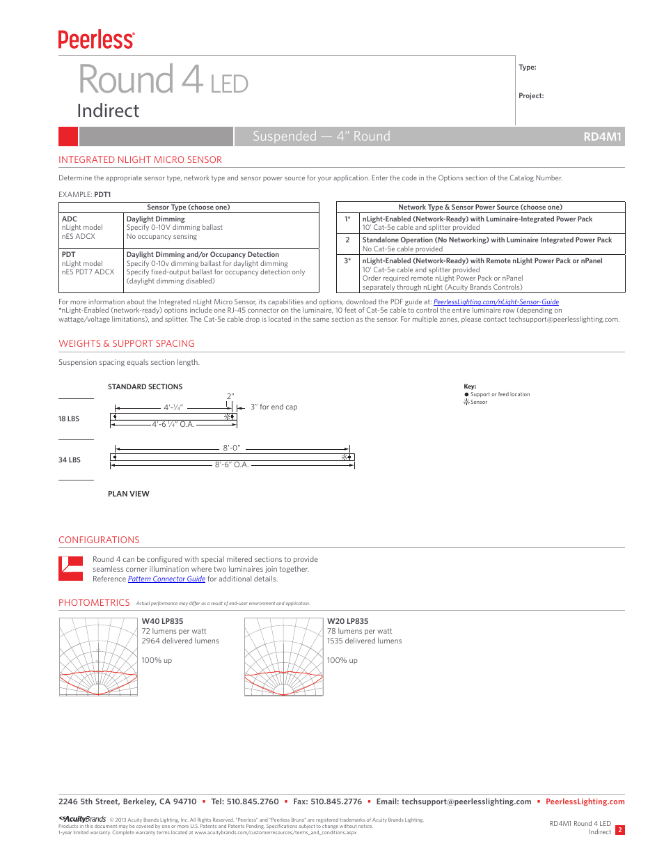 Round 4, Indirect, Suspended — 4” round | Rd4m1 | Peerless Lighting RD4M1 - LED User Manual | Page 2 / 3