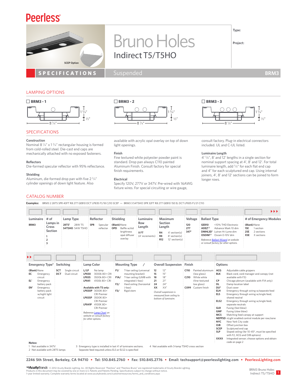 Peerless Lighting BRM3 - T5_T5HO User Manual | 2 pages