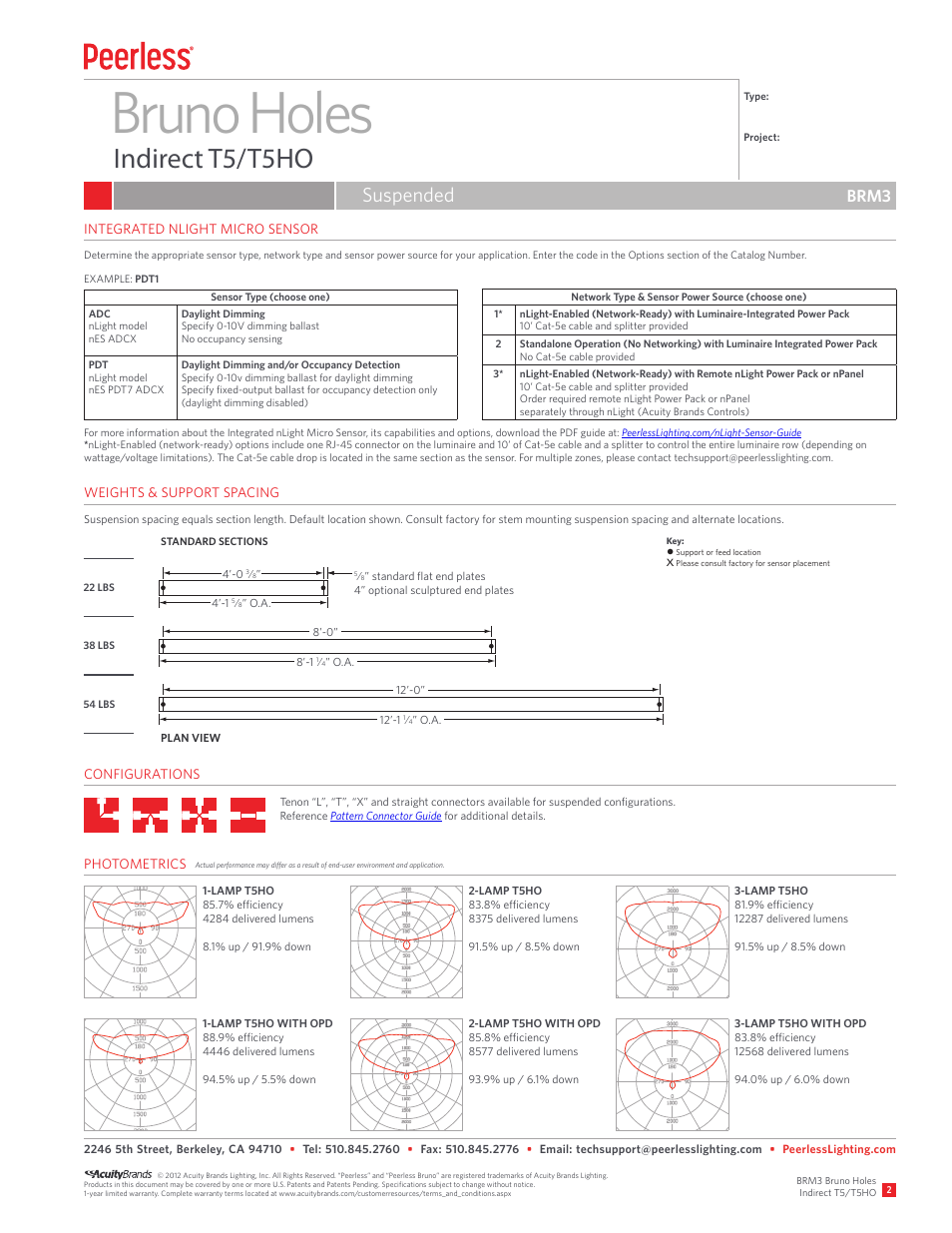 Bruno holes, Indirect t5/t5ho, Suspended | Brm3 | Peerless Lighting BRM3 - T5_T5HO User Manual | Page 2 / 2