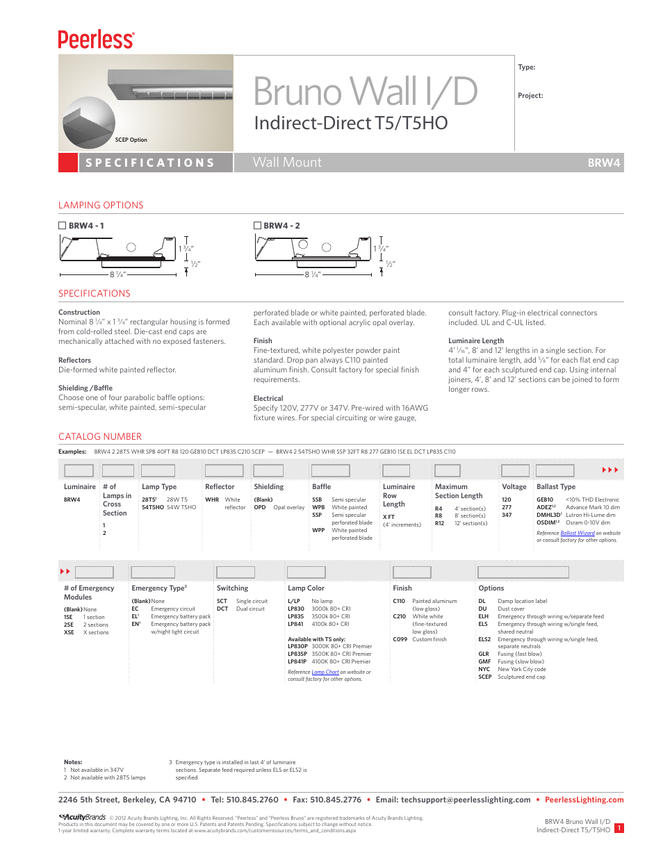 Peerless Lighting BRW4 - T5_T5HO User Manual | 2 pages