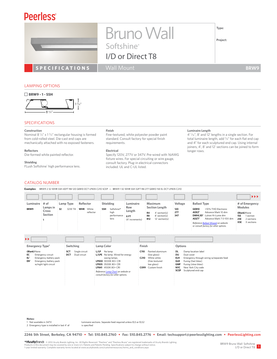 Peerless Lighting BRW9 - T8 User Manual | 2 pages