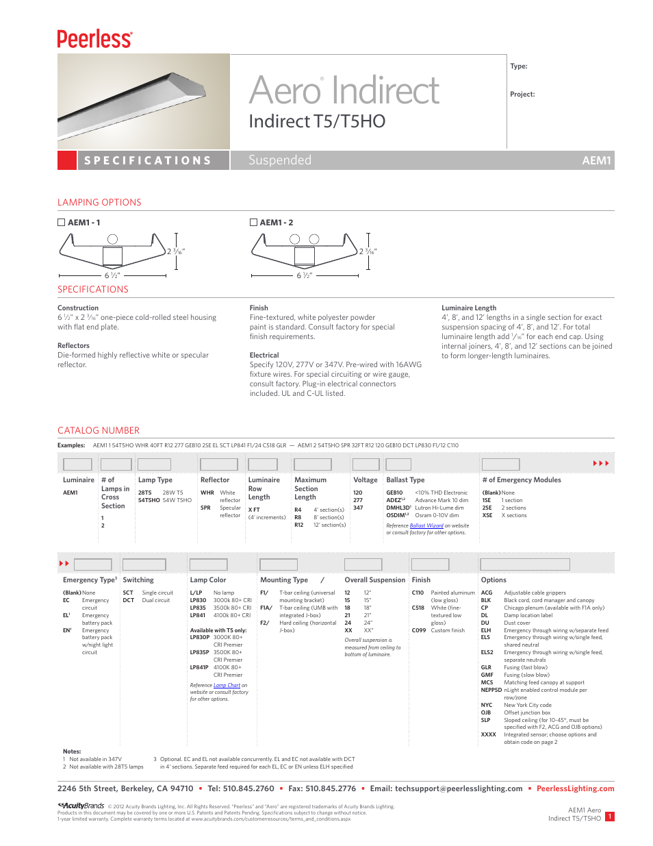 Peerless Lighting AEM1 - T5_T5HO User Manual | 2 pages