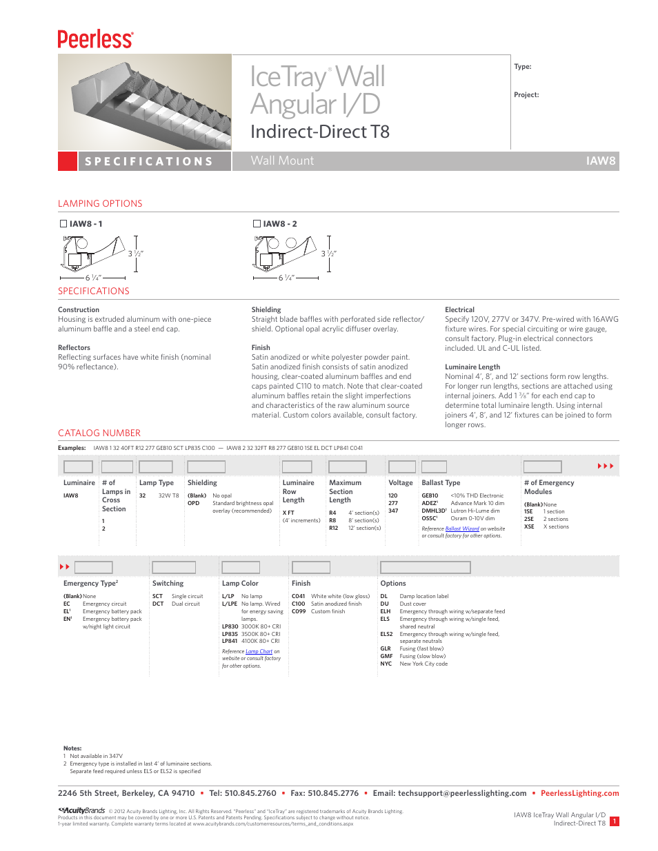 Peerless Lighting IAW8 - T8 User Manual | 2 pages