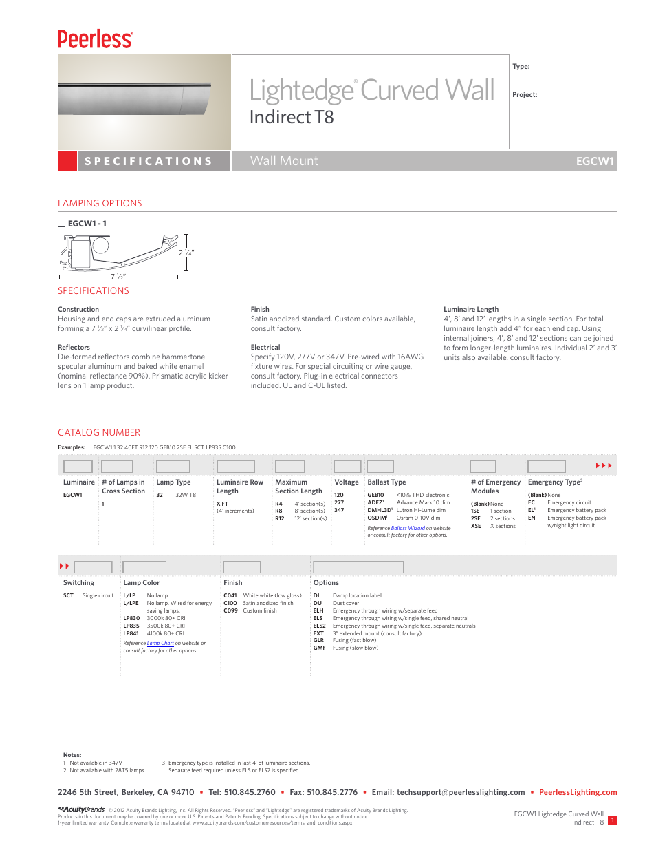 Peerless Lighting EGCW1 - T8 User Manual | 2 pages