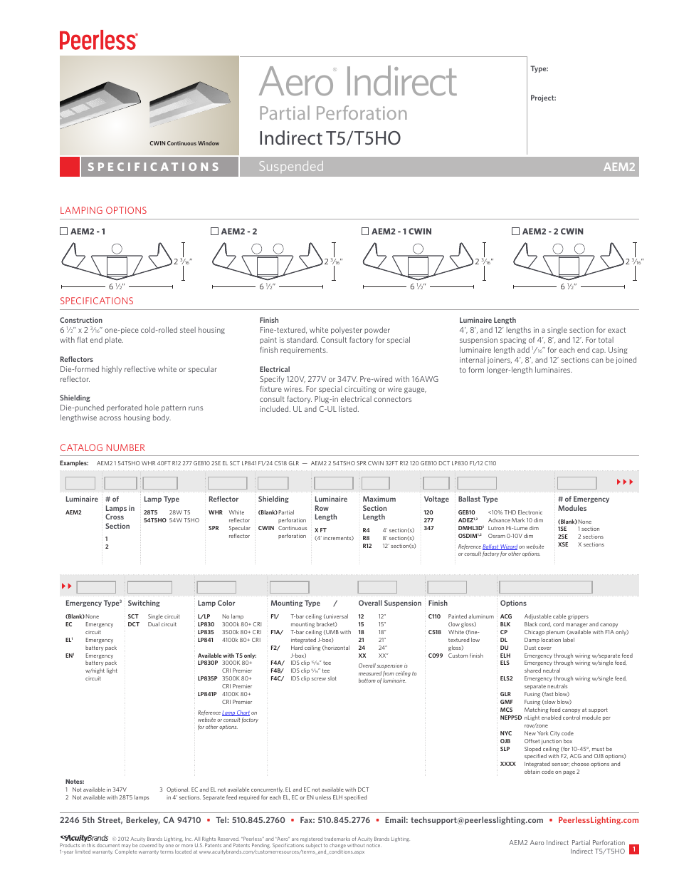 Peerless Lighting AEM2 - T5_T5HO User Manual | 2 pages