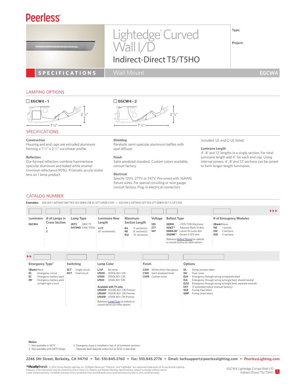 Peerless Lighting EGCW4 - T5_T5HO User Manual | 2 pages