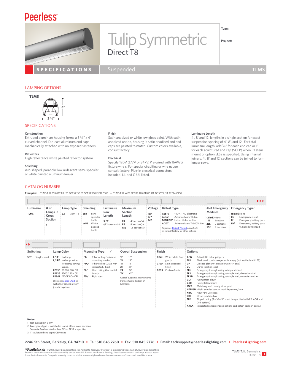 Peerless Lighting TLMS - T8 User Manual | 2 pages