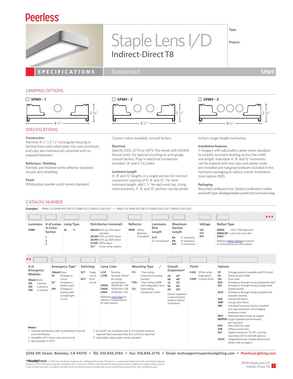 Peerless Lighting SPM9 - T8 User Manual | 2 pages