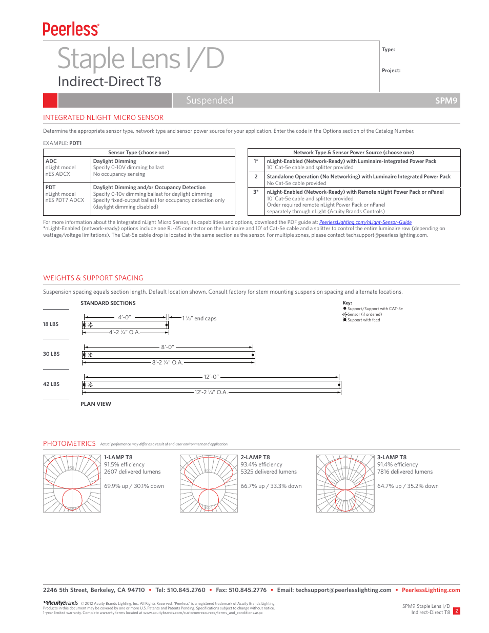 Staple lens i/d, Indirect-direct t8, Suspended | Spm9 | Peerless Lighting SPM9 - T8 User Manual | Page 2 / 2