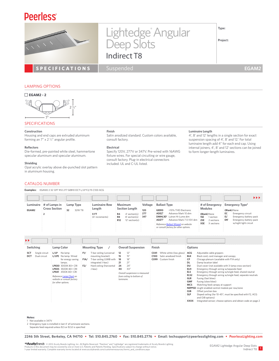 Peerless Lighting EGAM2 - T8 User Manual | 2 pages