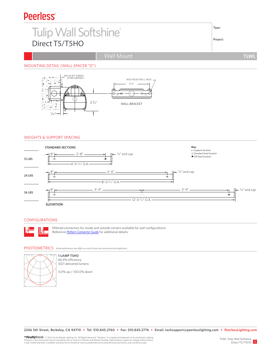Tulip wall softshine, Direct t5/t5ho, Wall mount | Tlwl | Peerless Lighting TLWL - T5_T5HO User Manual | Page 2 / 2
