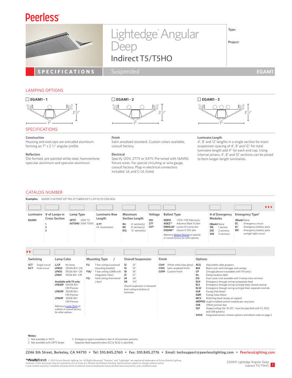 Peerless Lighting EGAM1 - T5_T5HO User Manual | 2 pages