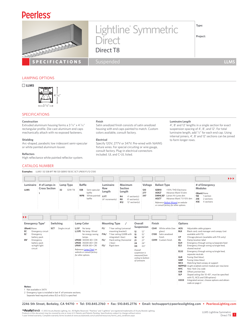 Peerless Lighting LLMS (Sus) - T8 User Manual | 2 pages