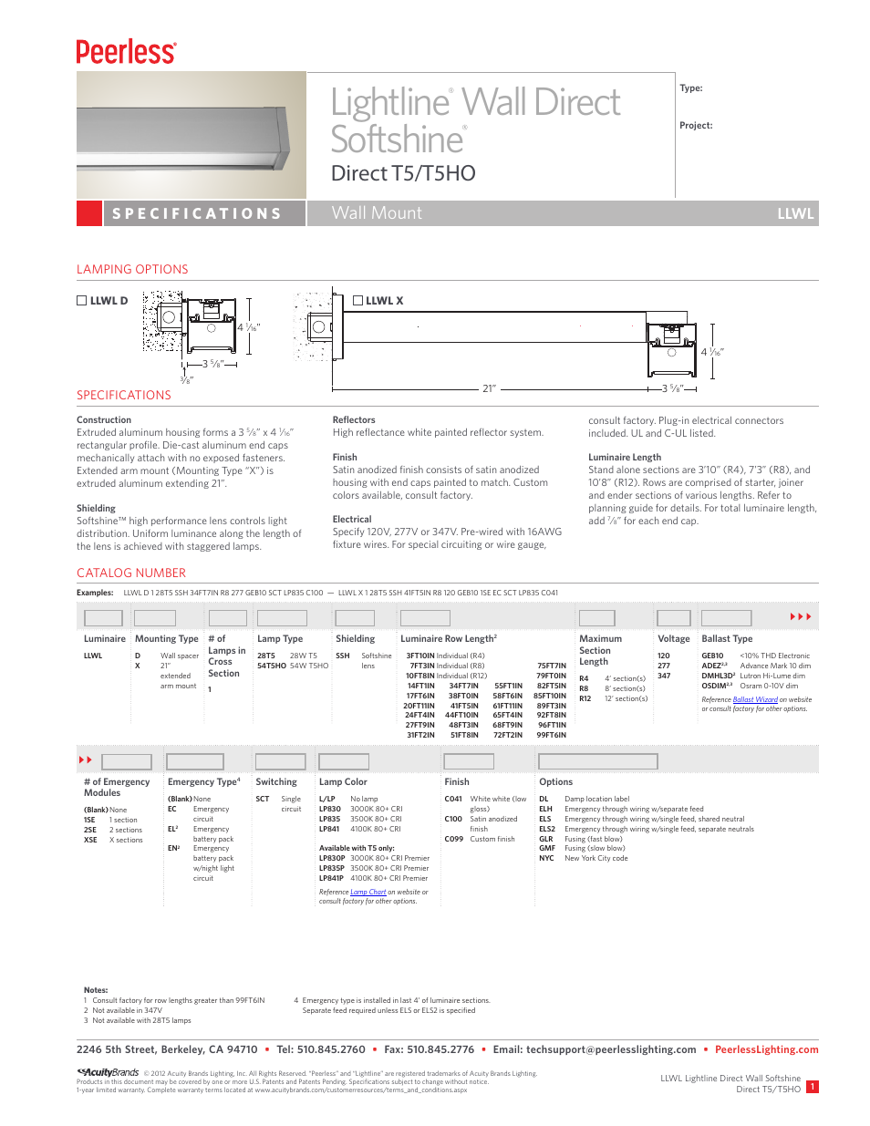 Peerless Lighting LLWL - T5_T5HO User Manual | 2 pages