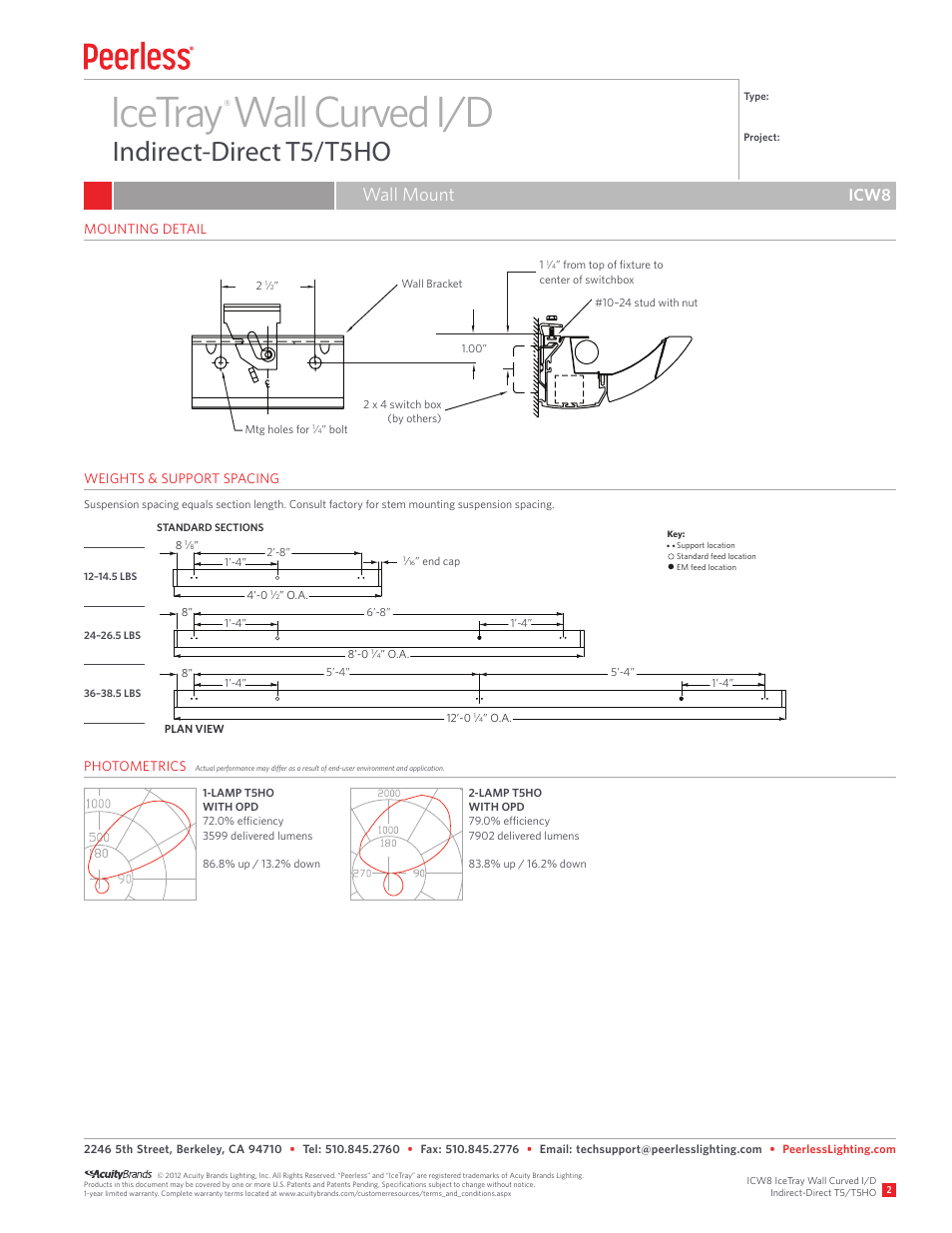 Icetray wall curved i/d, Indirect-direct t5/t5ho, Wall mount | Icw8 | Peerless Lighting ICW8 - T5_T5HO User Manual | Page 2 / 2