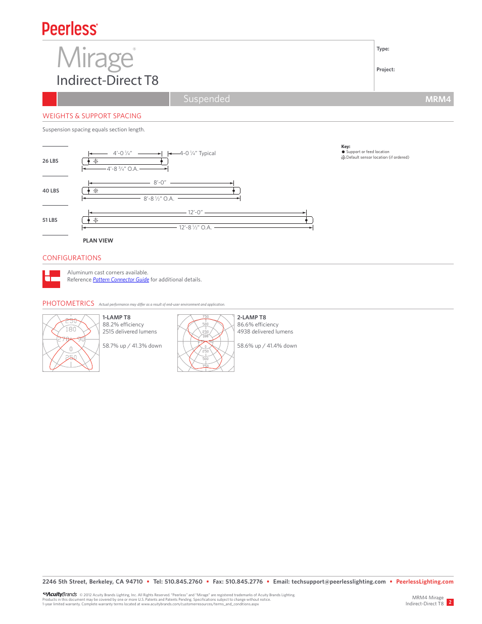 Mirage, Indirect-direct t8, Suspended | Mrm4 | Peerless Lighting MRM4 - T8 User Manual | Page 2 / 2