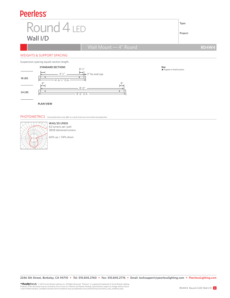 Round 4, Wall i/d, Wall mount — 4” round | Rd4w4 | Peerless Lighting RD4W4 - LED User Manual | Page 2 / 2