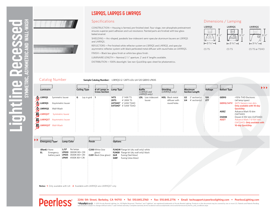 Peerless Lighting LWR9 - QS User Manual | 1 page