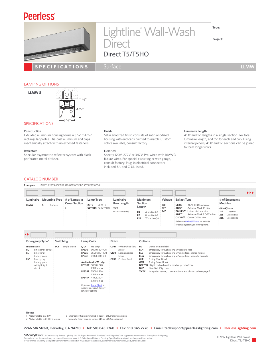 Peerless Lighting LLMW (Sur) - T5_T5HO User Manual | 2 pages
