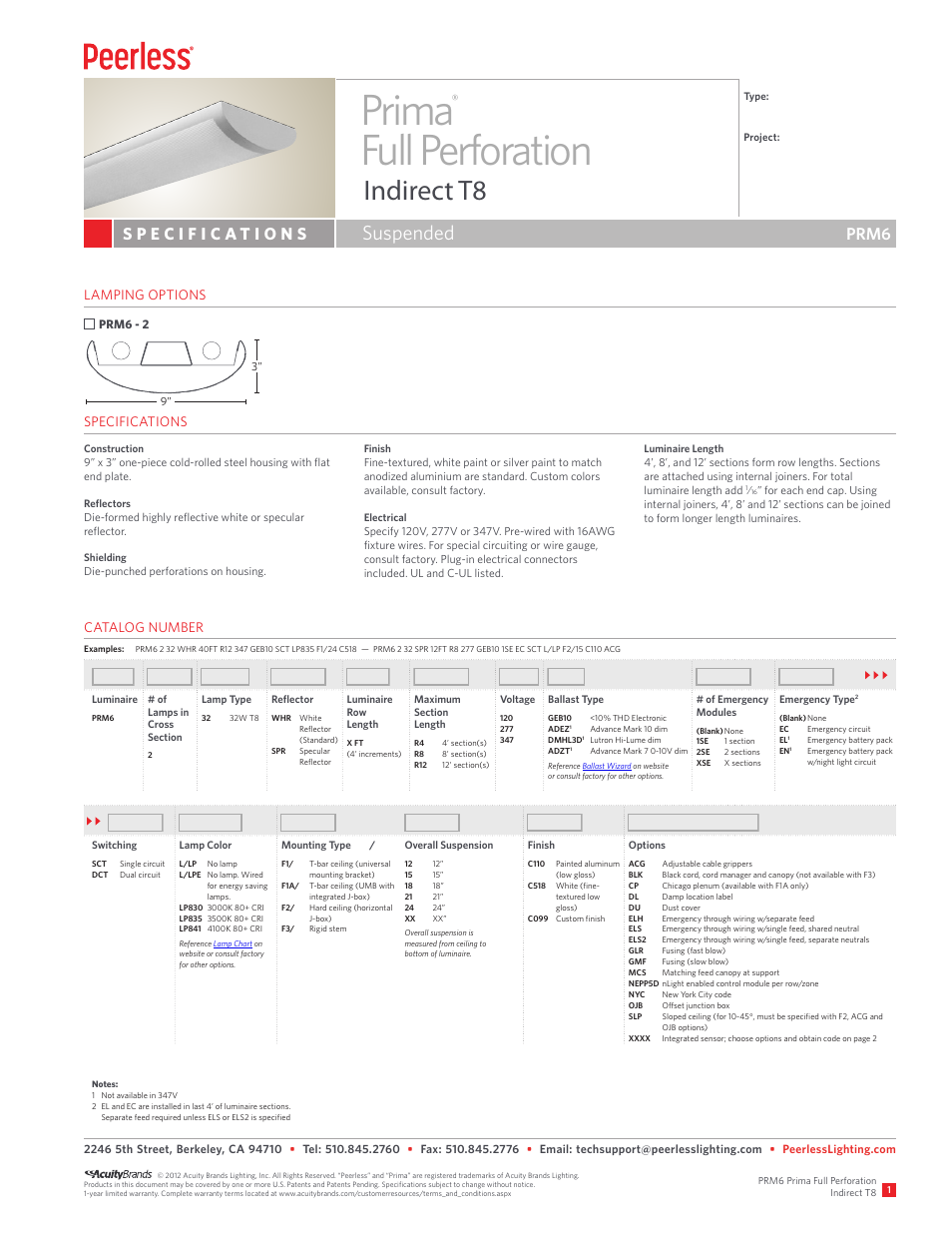 Peerless Lighting PRM6 - T8 User Manual | 2 pages